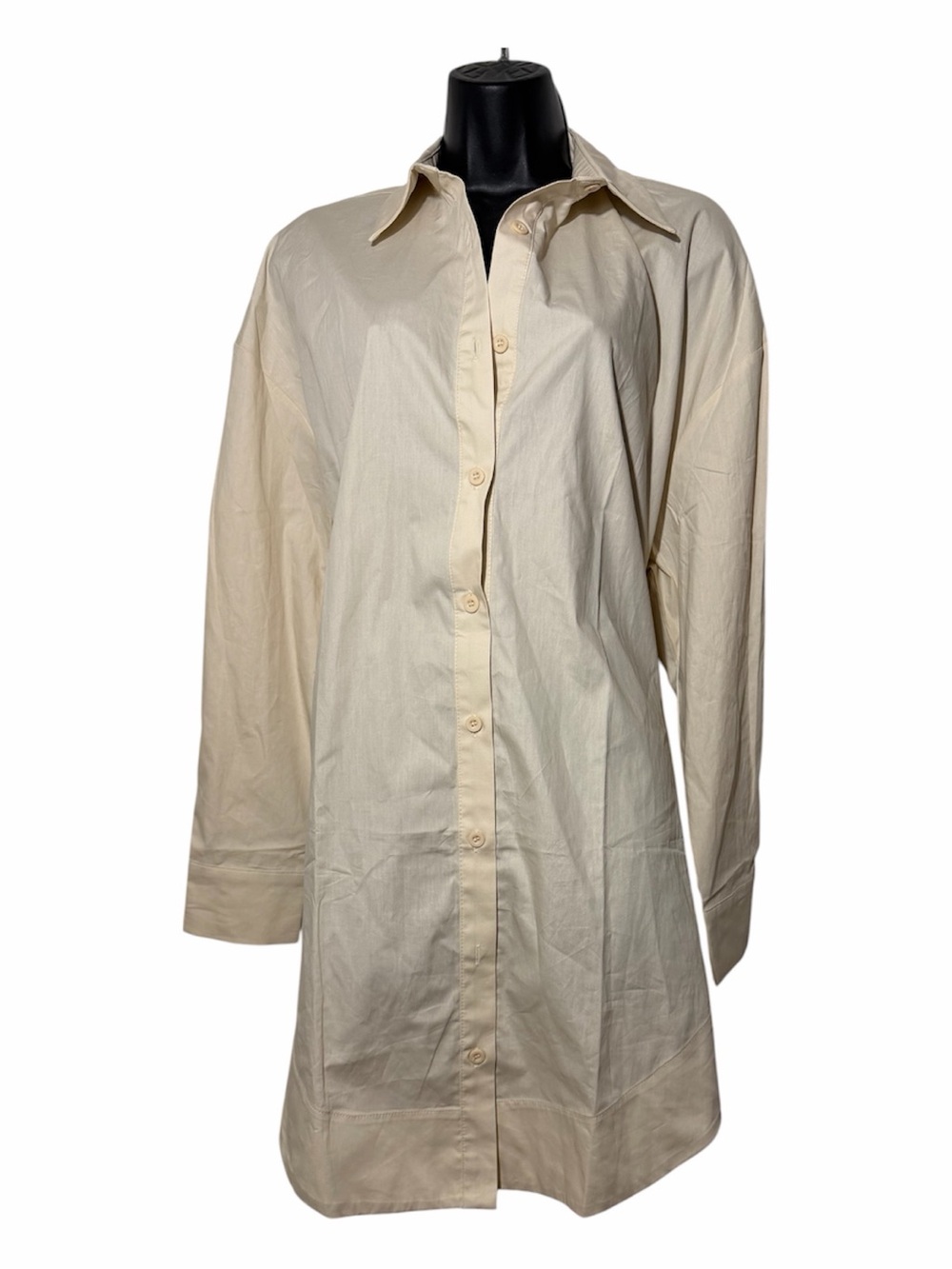Classic Long Button-Up Shirt Dress in Light Beige